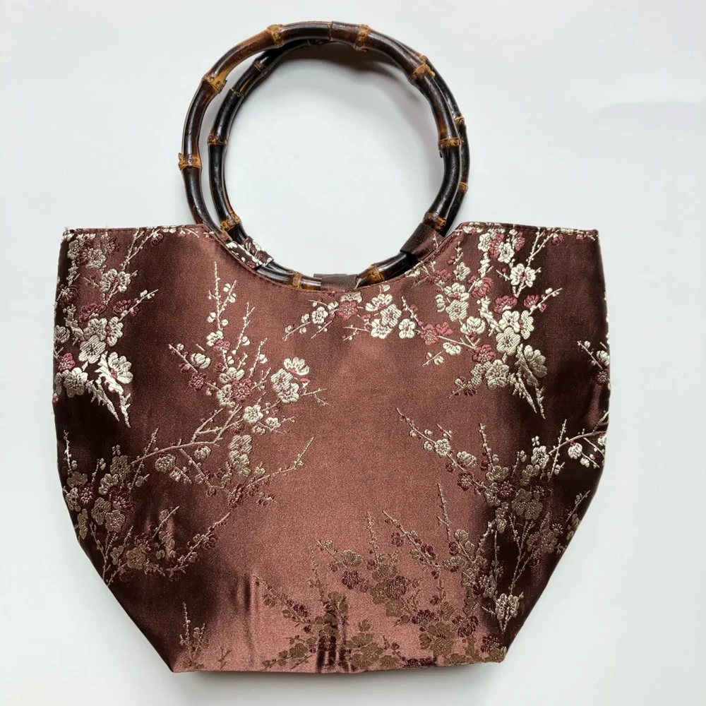 Asian Satin Bamboo Handle Purse